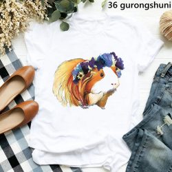 Womens Summer Style Funny Watercolor Guinea Pig Print T Shirt